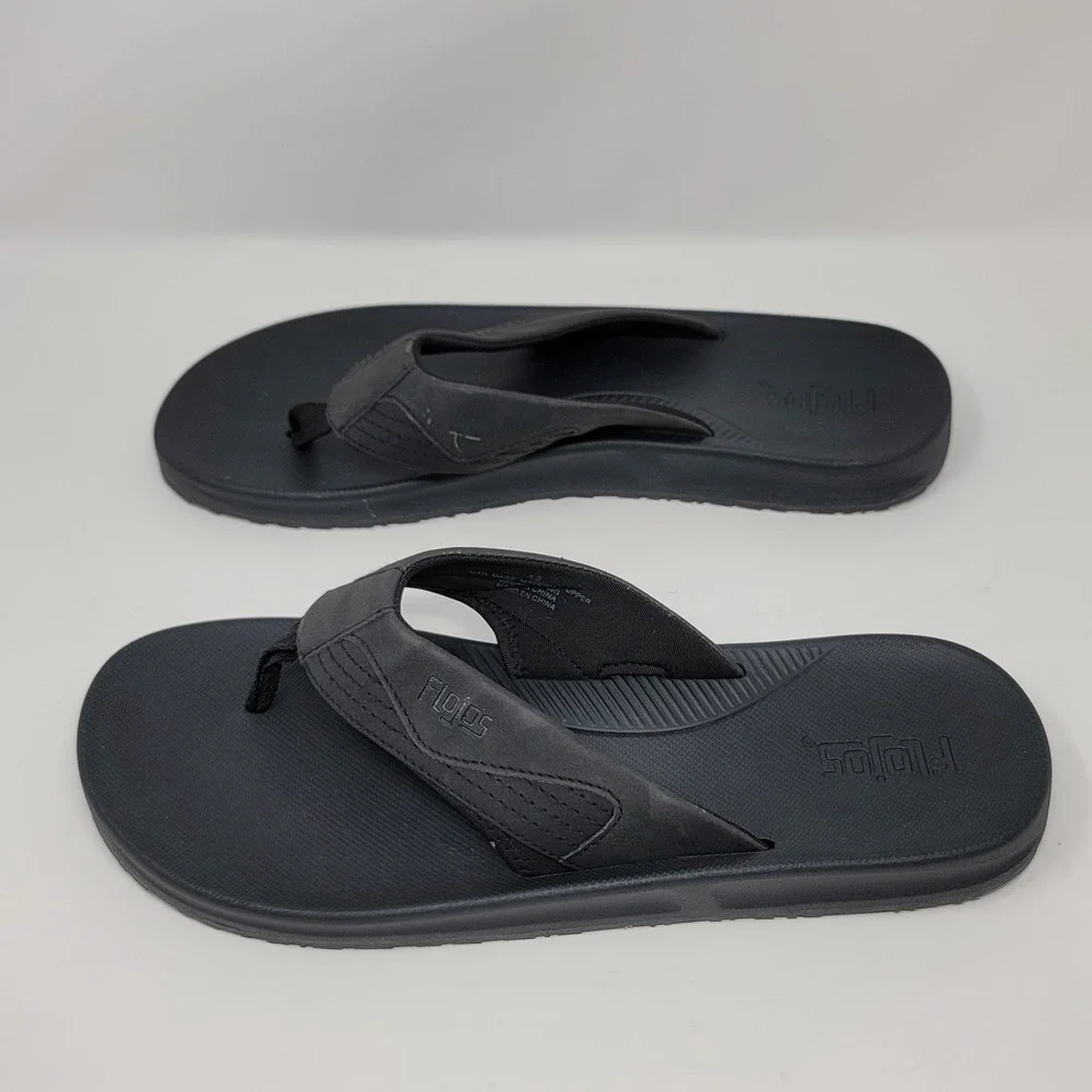 FloJos Flip Flops Sandals Black Artisan Memory Foam Mens Size 12 Slip on Comfort